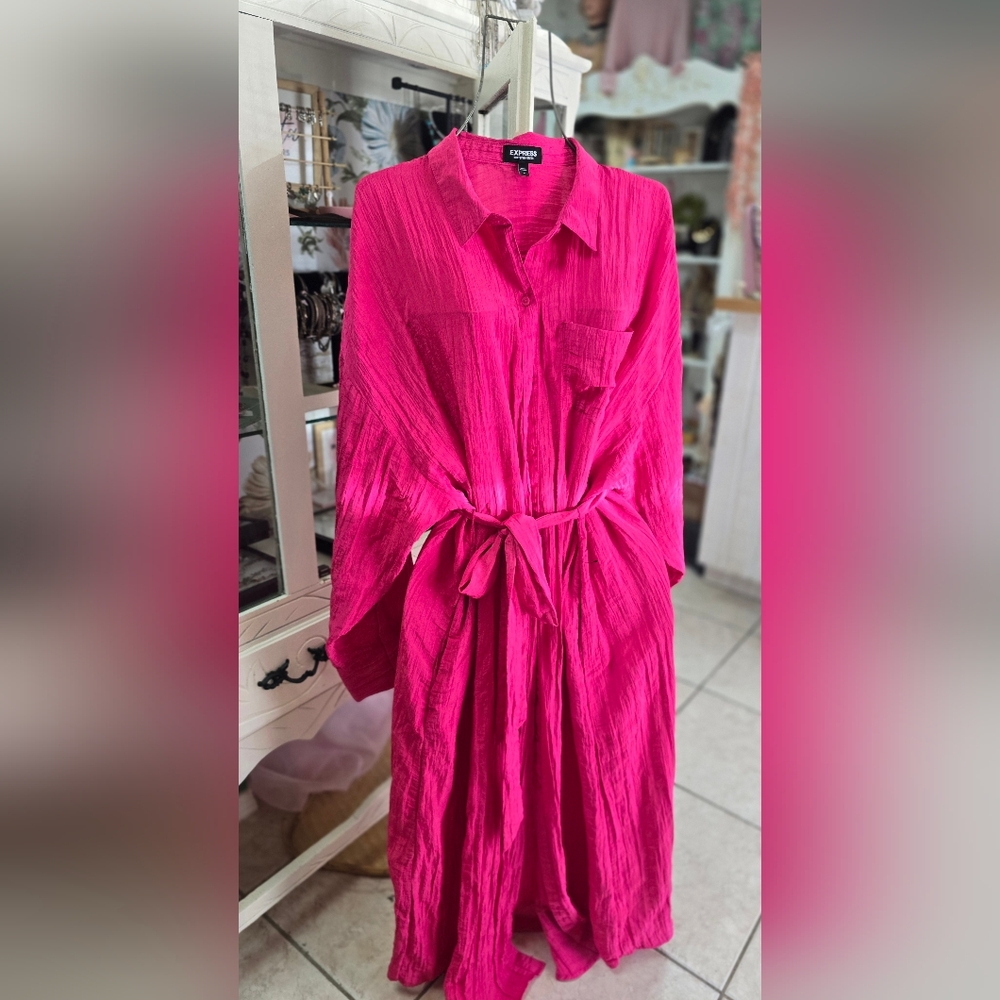 Express Crinkle Portofino Maxi Shirt Dress